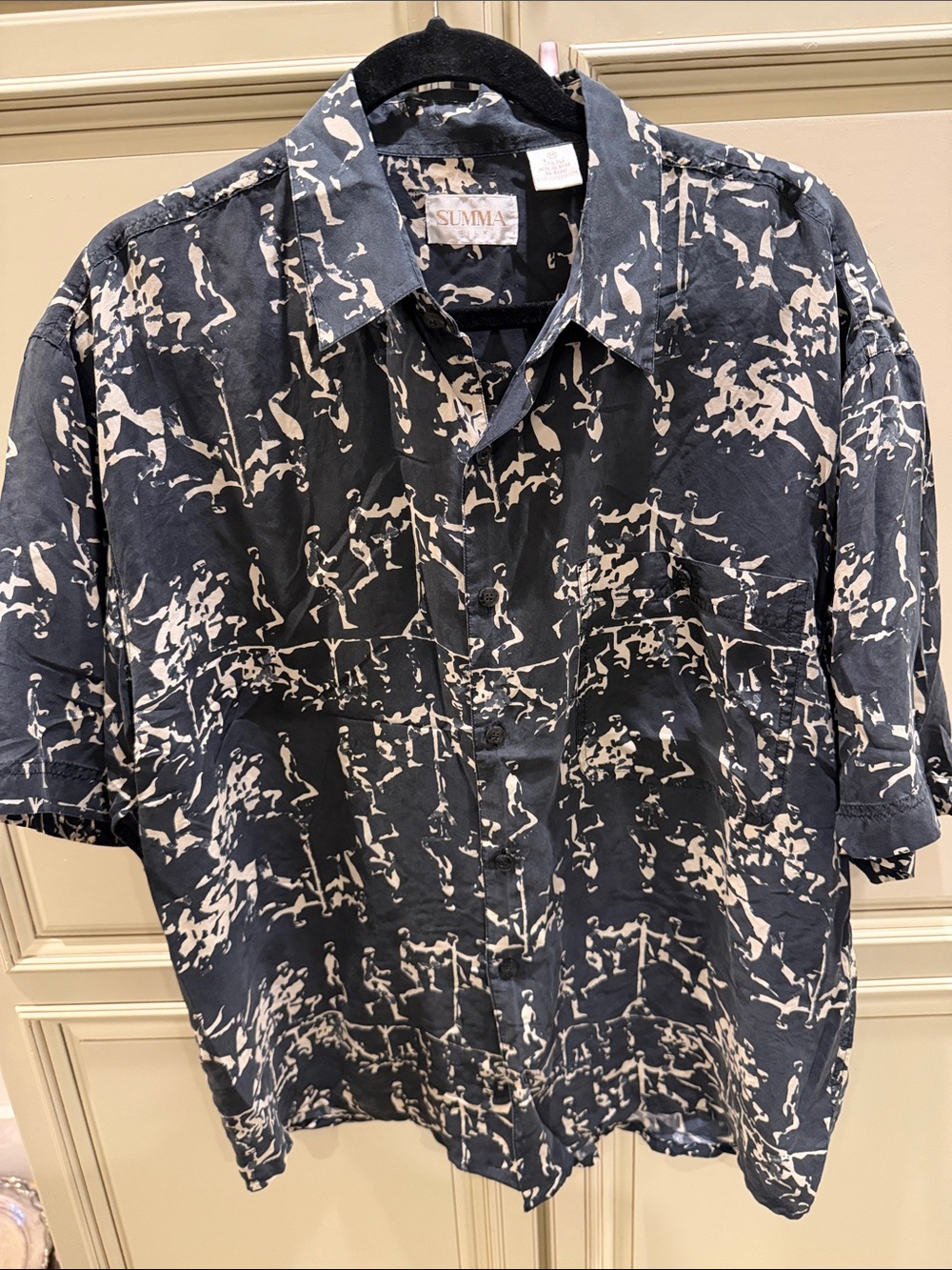 Summa Silk Navy & White Mens Abstract Print Short Sleeve Button-Down Shirt